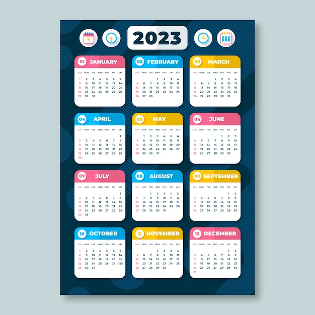 Vector plantilla de plantilla de calendario mensual plana 2023