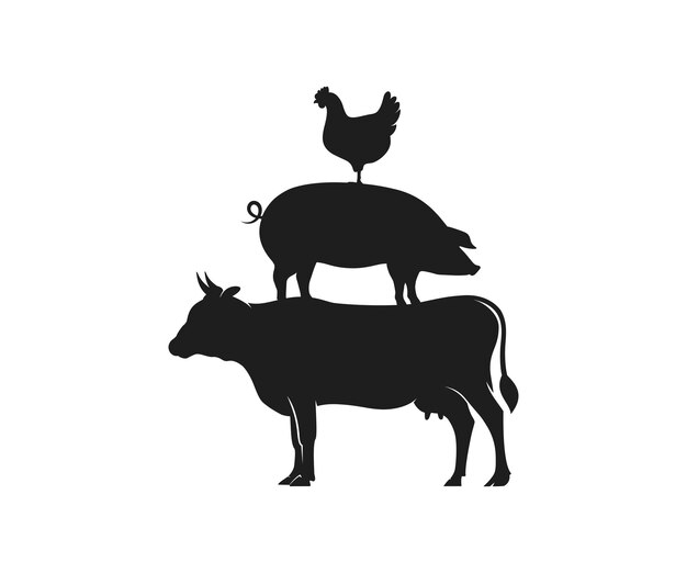 Vector plantilla de plantilla de pollo de cerdo de vaca icono de plantilla de animales de granja vector de plantilla de pollo de cerdo de vaca apilada