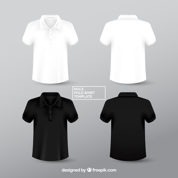 Plantilla de polo masculino blanco y negro