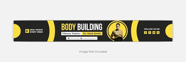 Plantilla de portada de arte de canal de youtube de gym fitness y diseño de banner de youtube