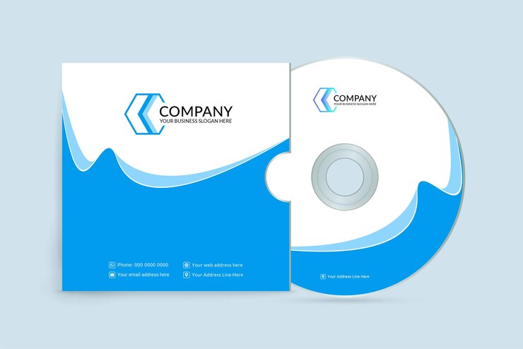 Vector plantilla de portada de cd de color azul estilo onda creativa moderna