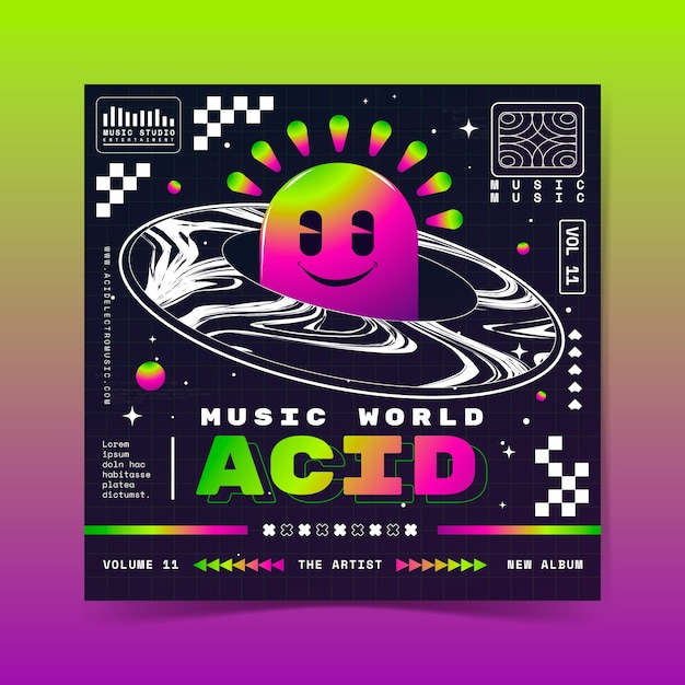 plantilla de portada de cd de estilo ácido gradiente