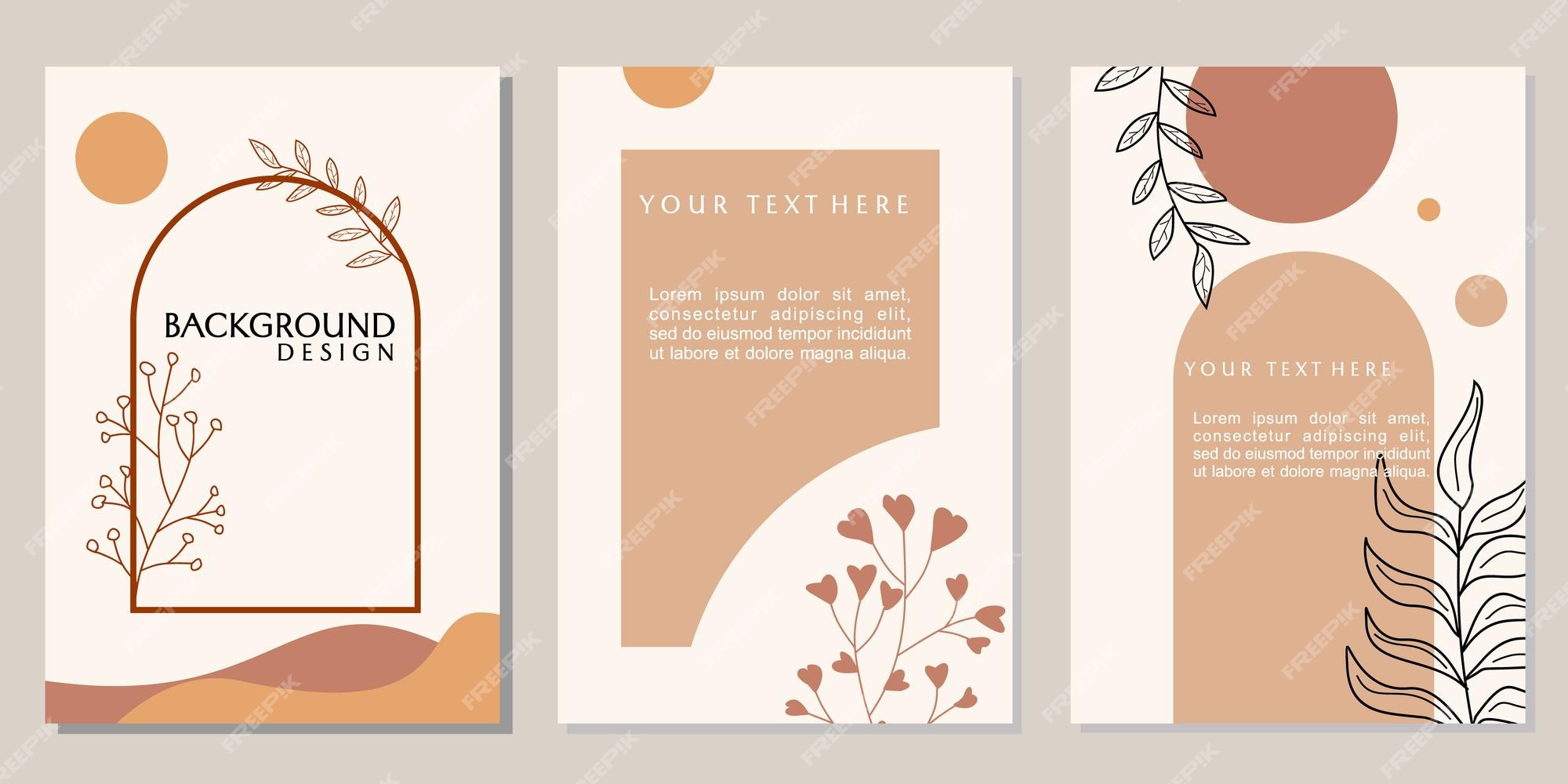 Plantilla de portada estética con adornos florales dibujados a mano fondo  de color marrón con geometría | Vector Premium