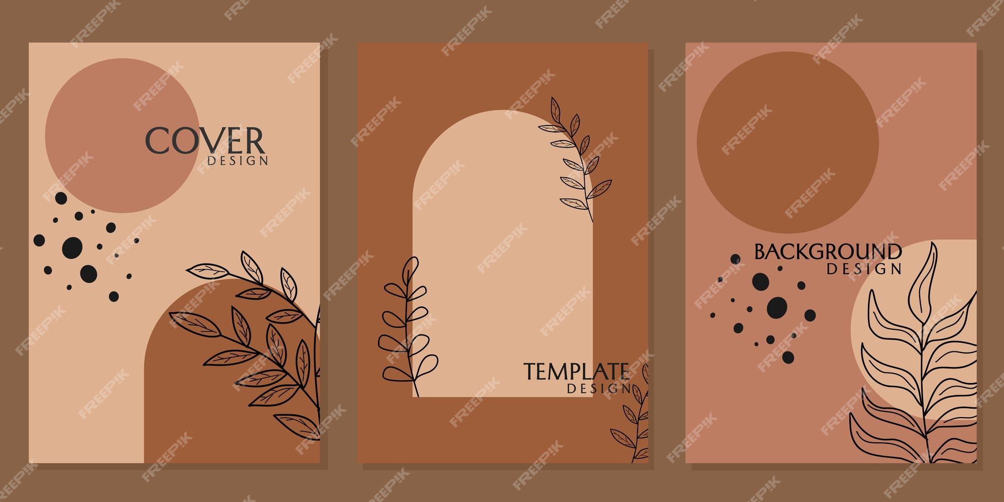 Plantilla de portada estética con adornos florales dibujados a mano fondo  marrón simple y minimalista | Vector Premium