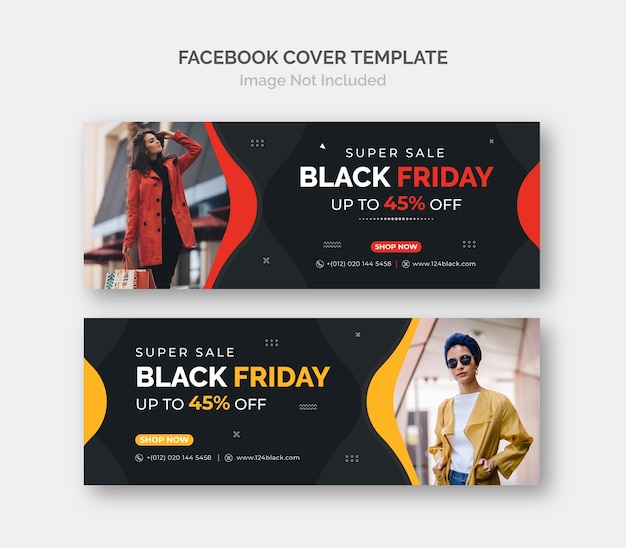 Plantilla de portada de facebook de banner de venta promocional de black friday business.