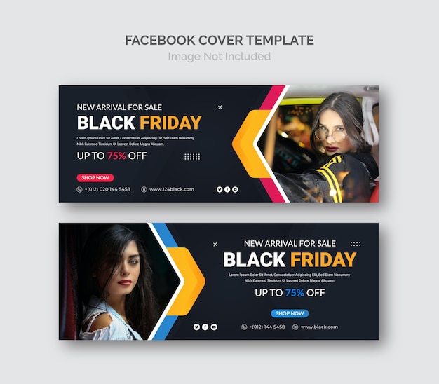 Plantilla de portada de facebook de banner de venta promocional de black friday business.