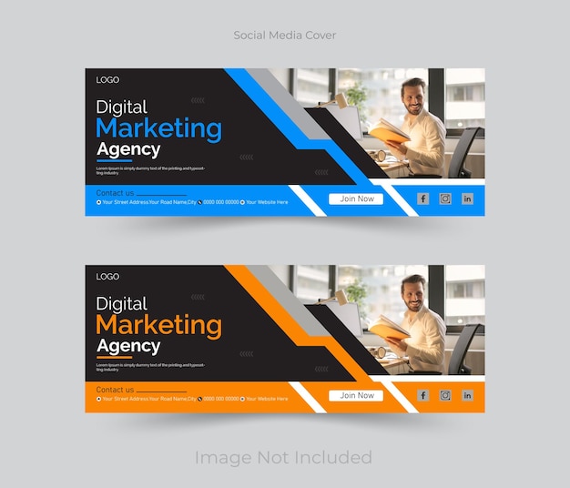 Plantilla de portada de facebook y banner web de marketing digital