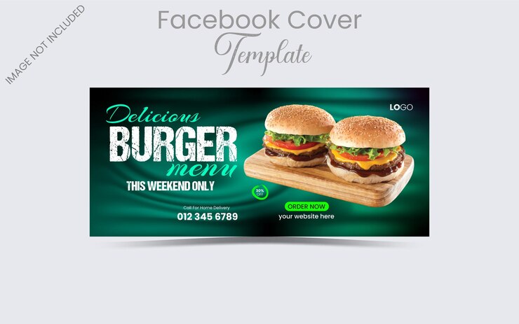 Una plantilla de portada de Facebook para un menú de hamburguesas.