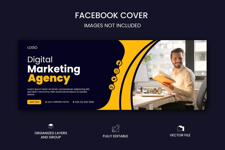 Plantilla de portada de facebook de negocios de marketing digital vectorial