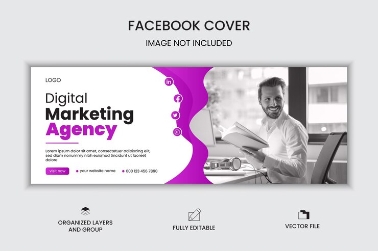 Plantilla de portada de facebook de negocios de marketing digital vectorial
