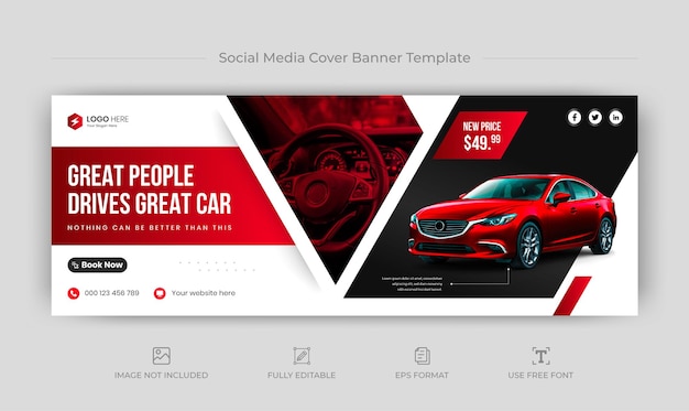 Plantilla de portada de facebook de página de inicio de redes sociales de venta y alquiler de automóviles