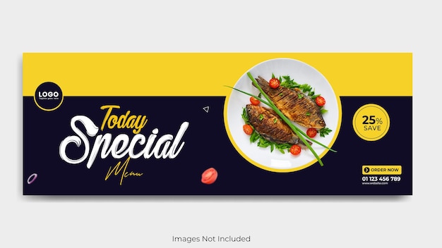 Vector plantilla de portada de facebook y publicación en redes sociales de comida de pescado frito
