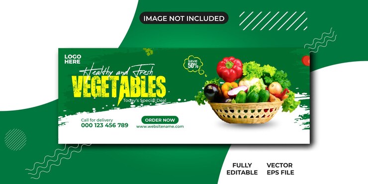 Plantilla de portada de facebook y redes sociales de verduras y abarrotes frescos y orgánicos