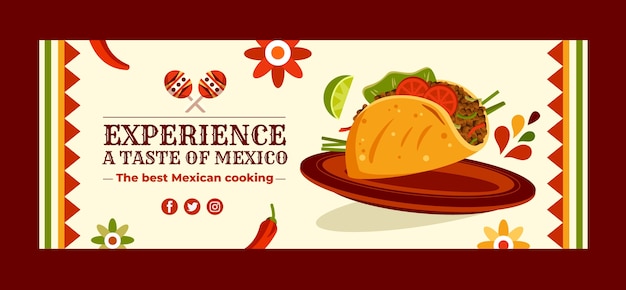 Plantilla de portada de facebook de restaurante mexicano dibujada a mano