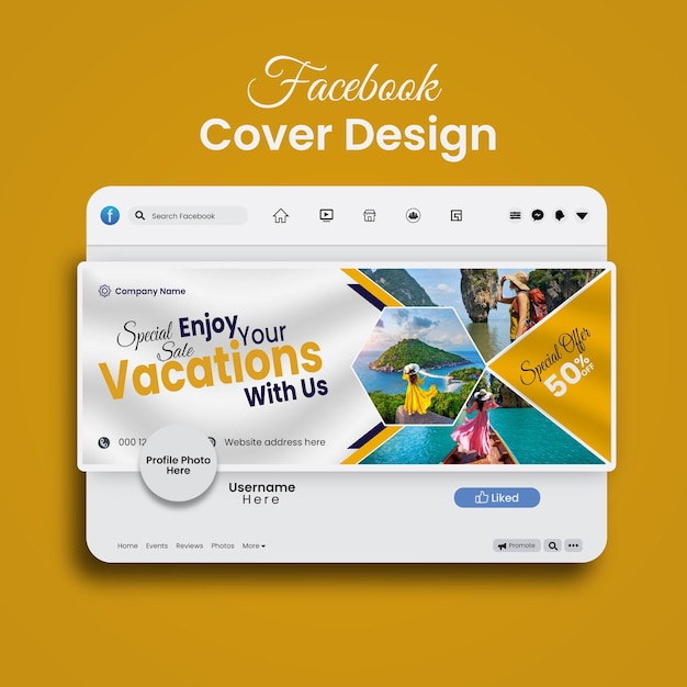 Plantilla de portada de facebook de viajes y turismo de vector