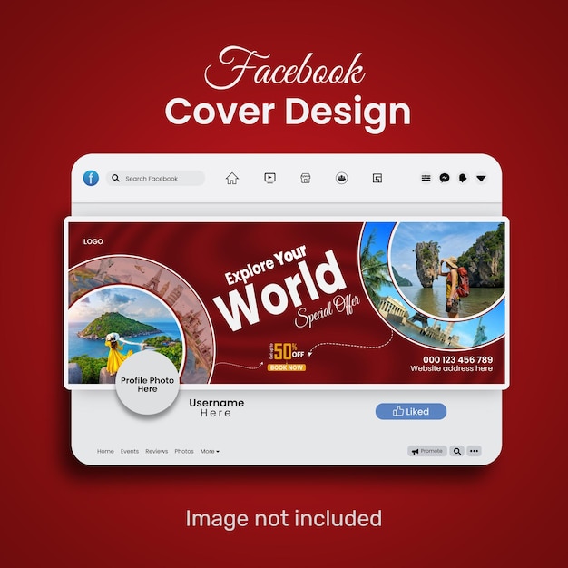 Plantilla de portada de facebook de viajes y turismo de vector