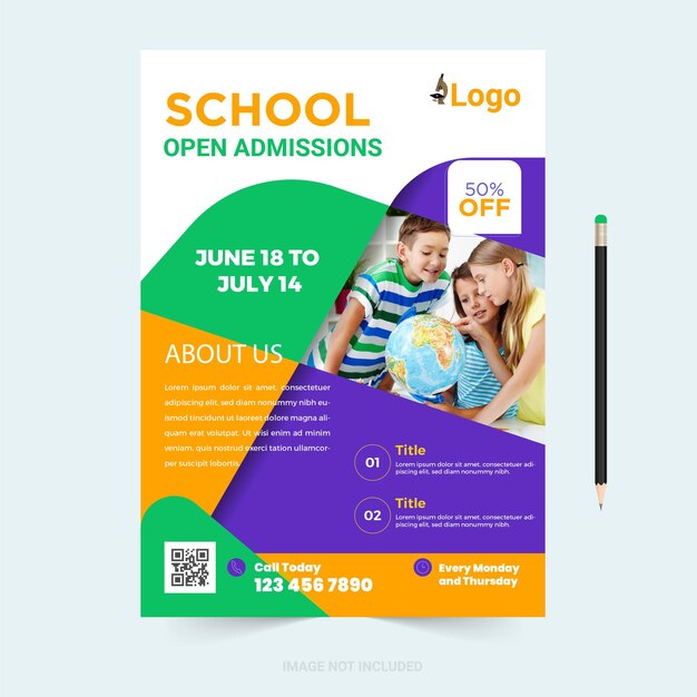 Vector plantilla de portada de folleto para el diseño de diseño de admisión de niños de regreso a la escuela.