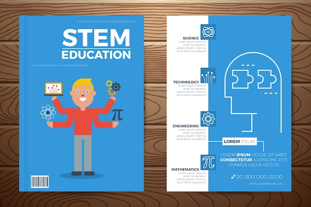 Vector plantilla de portada y folleto de libro de educación de stem