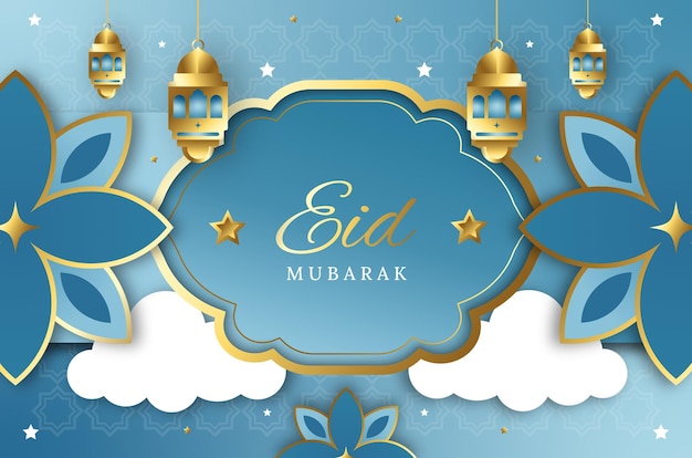 Plantilla de portada de fondo de año nuevo islámico eid alfitr de estilo de papel realista