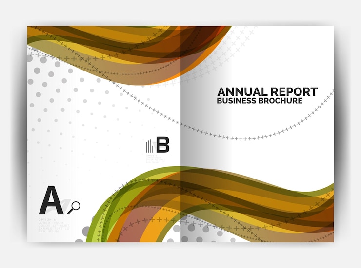 Vector plantilla de portada de informe empresarial onda línea curva resumen de antecedentes con copyspace