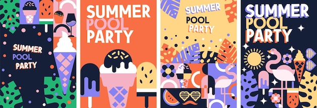 Plantilla de portada de libro de fondo de fiesta de piscina de verano ilustración de vector de forma geométrica de cartel volante
