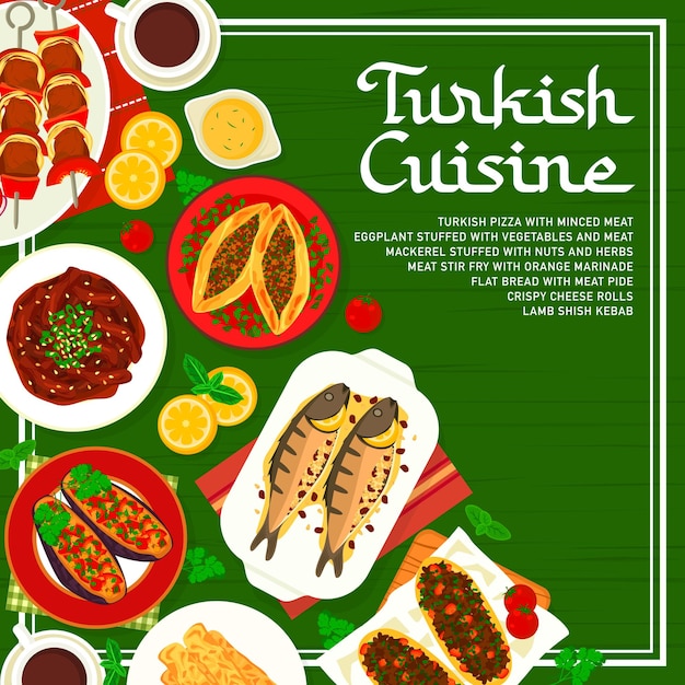 Plantilla de portada de menú de cocina turca de platos de carne
