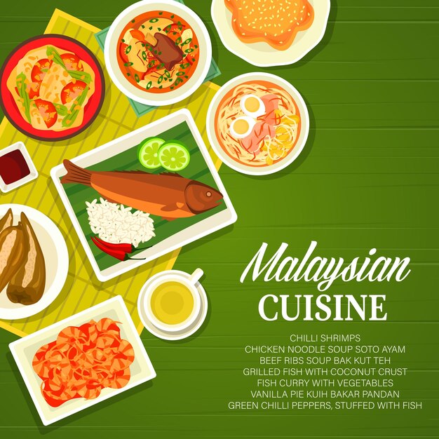 Vector plantilla de portada de menú de restaurante de cocina de malasia