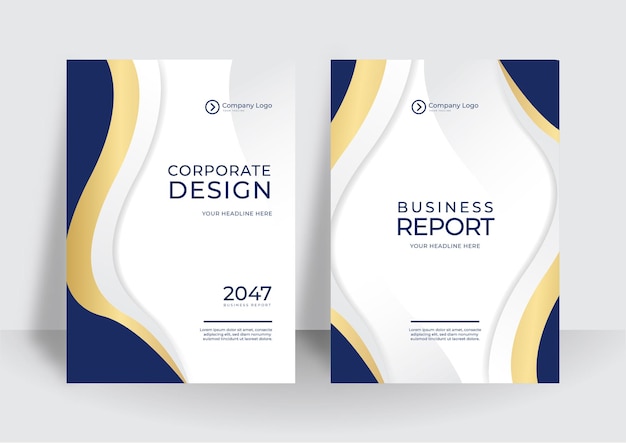 Plantilla de portada de negocios de oro azul moderno. Para folletos, informes anuales, plantillas de diseño de folletos en tamaño A4. Ilustraciones vectoriales para presentaciones comerciales, documentos comerciales, portada de documentos corporativos