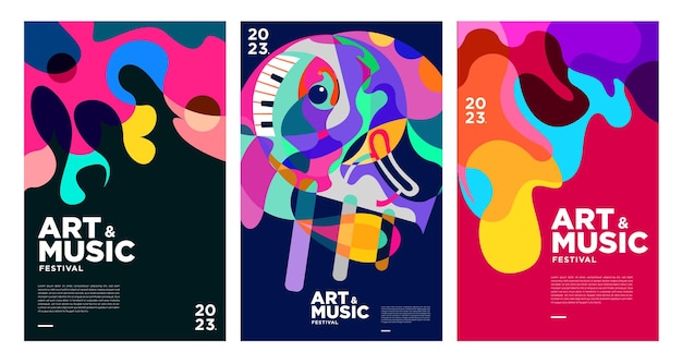 Plantilla de portada y póster del festival de música y arte colorido de verano 2023