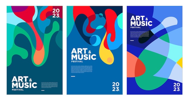 Plantilla de portada y póster del festival de música y arte colorido de verano 2023