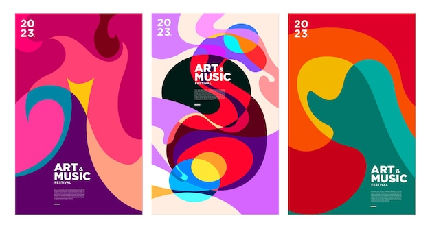 Plantilla de portada y póster del festival de música y arte colorido de verano 2023