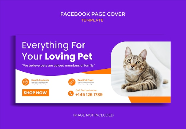 Plantilla de portada de redes sociales para mascotas plantilla de vector de banner de promoción de portada de Facebook de tienda de mascotas