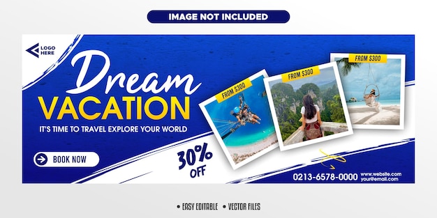 Vector plantilla de portada de redes sociales de promoción de vacaciones
