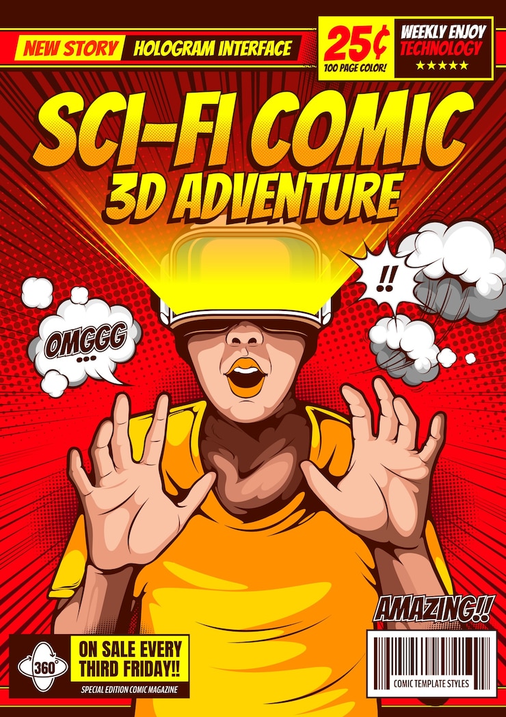 Plantilla de portada de revista de cómic de ciencia ficción.