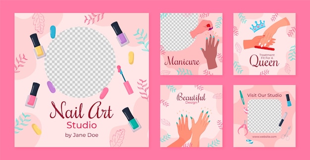 Plantilla de post de manicura dibujada a mano para Instagram