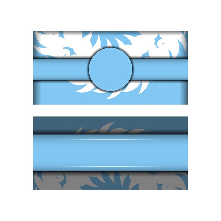 Vector plantilla postal azul claro con adornos blancos indios preparados para tipografía.