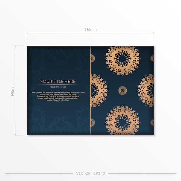 Plantilla de postal azul oscuro con adornos abstractos. Los elementos elegantes y clásicos son ideales para decorar. Ilustración vectorial.