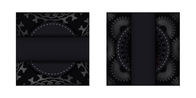 Vector plantilla de postal en color negro con adorno de mandala
