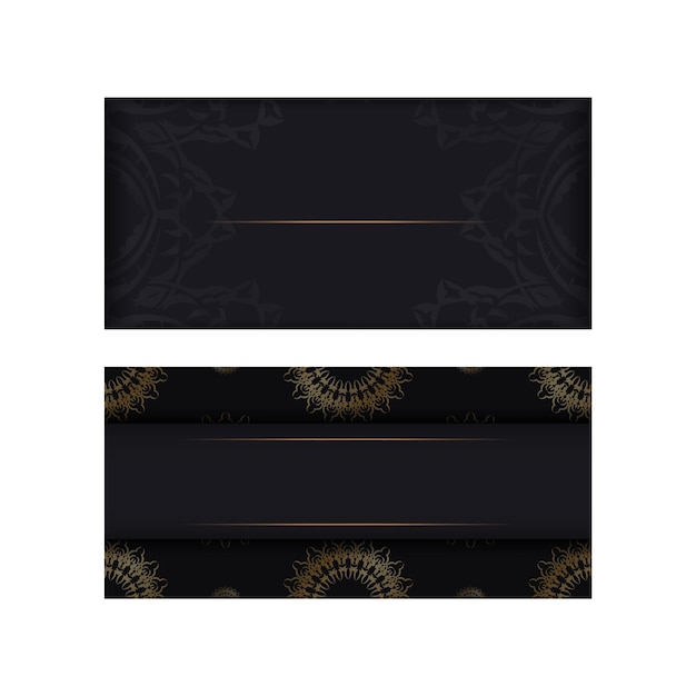 Vector plantilla de postal en color negro con estampado indio dorado