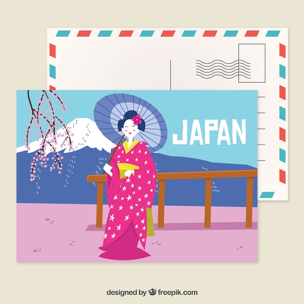 Plantilla de postal de japón dibujada a mano