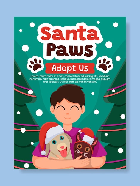 Plantilla de póster de adopción de santa paws