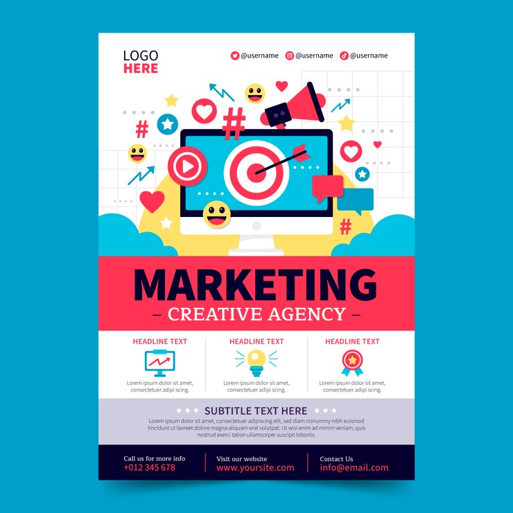 Vector plantilla de póster de agencia de marketing de diseño plano