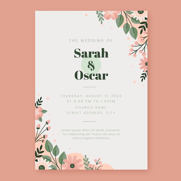Vector plantilla de póster de boda floral mínima