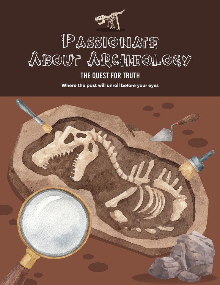 Plantilla de póster con concepto de arqueólogo fósilestilo acuarela