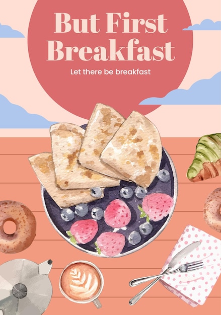Vector plantilla de póster con concepto de desayuno especial estilo acuarelaxdxa