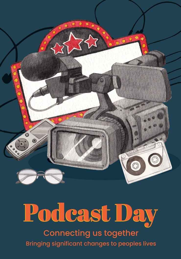 Vector plantilla de póster con concepto de día internacional de podcast estilo acuarela