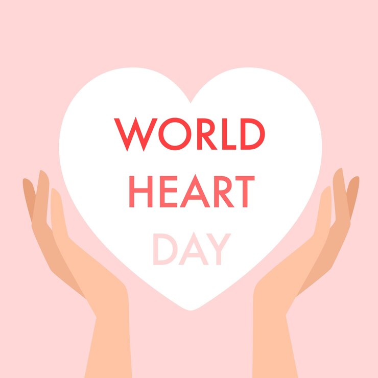 Vector plantilla de póster del concepto del día mundial del corazón manos sosteniendo un corazón blanco sobre fondo rosa