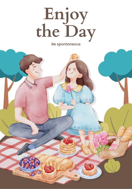 Plantilla de póster con concepto de día de picnic estilo acuarelaxa