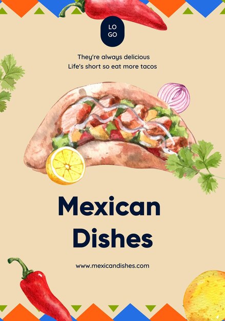 Vector plantilla de póster con concepto de día de taco estilo acuarela.