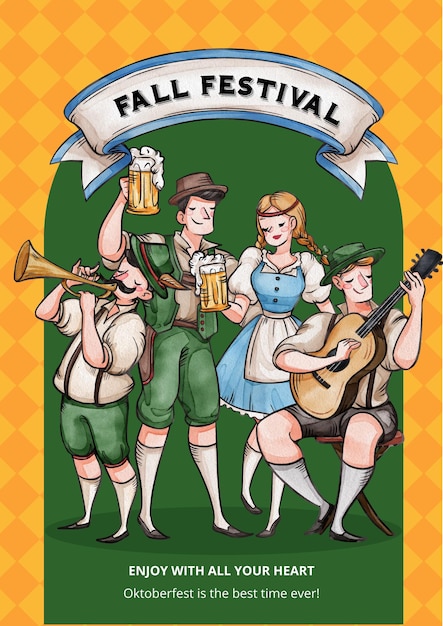 Plantilla de póster con concepto festivo de oktoberfestestilo acuarela